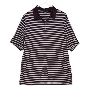 Nike Golf Mens Polo Shirt Dri-Fit Large Burgundy Pink Striped Golfing Outdoors L
